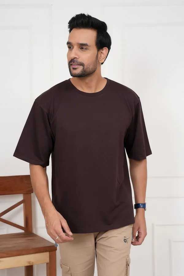 Brown_Solid_Round_Neck_T-Shirt_For_Men