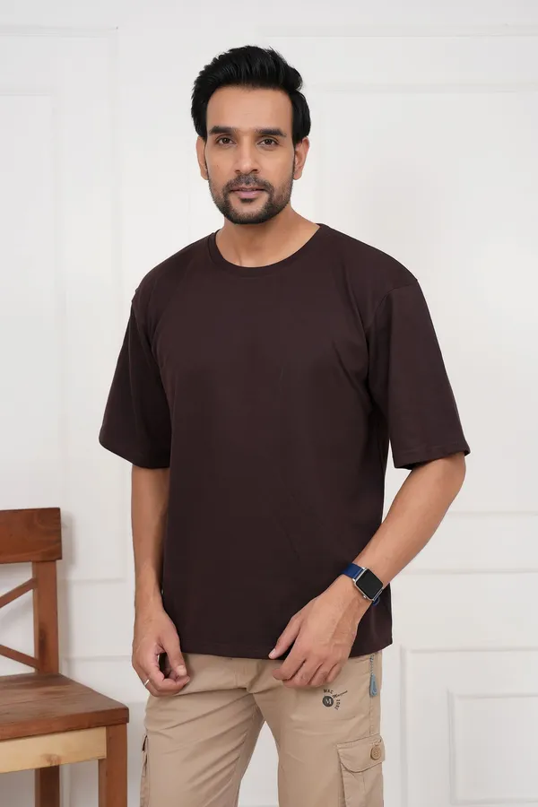 Brown_Solid_Round_Neck_T-Shirt_For_Men