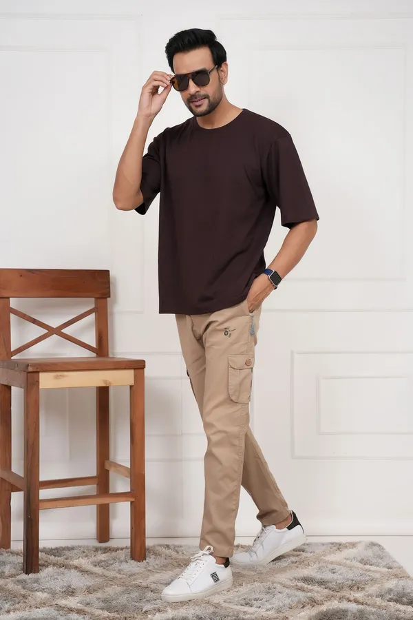 Brown_Solid_Round_Neck_T-Shirt_For_Men