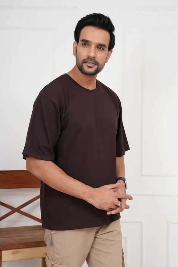 Brown_Solid_Round_Neck_T-Shirt_For_Men