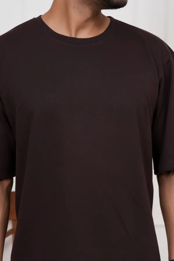Brown_Solid_Round_Neck_T-Shirt_For_Men
