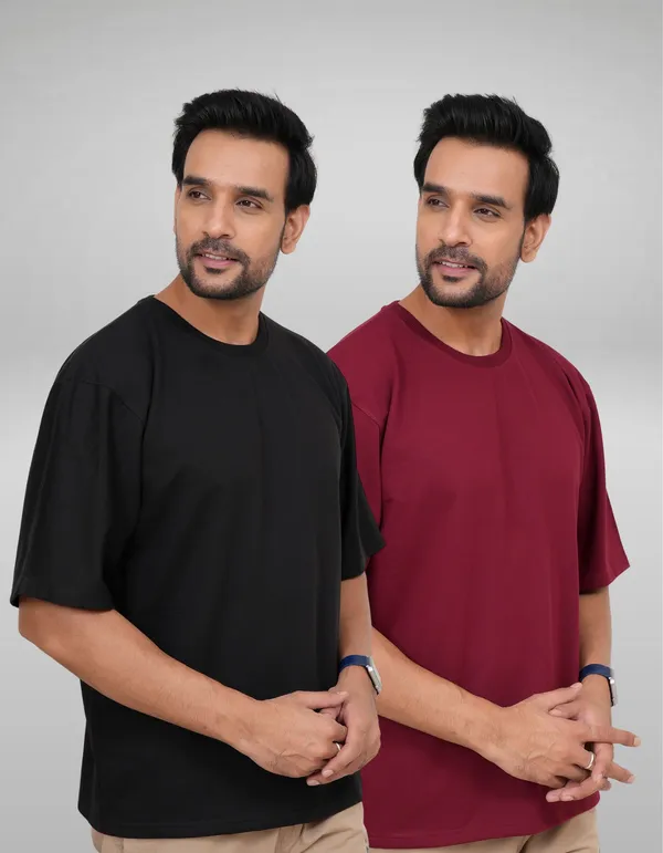 Black_And_Maroon_Solid_Round_Neck_T-Shirt_For_Men