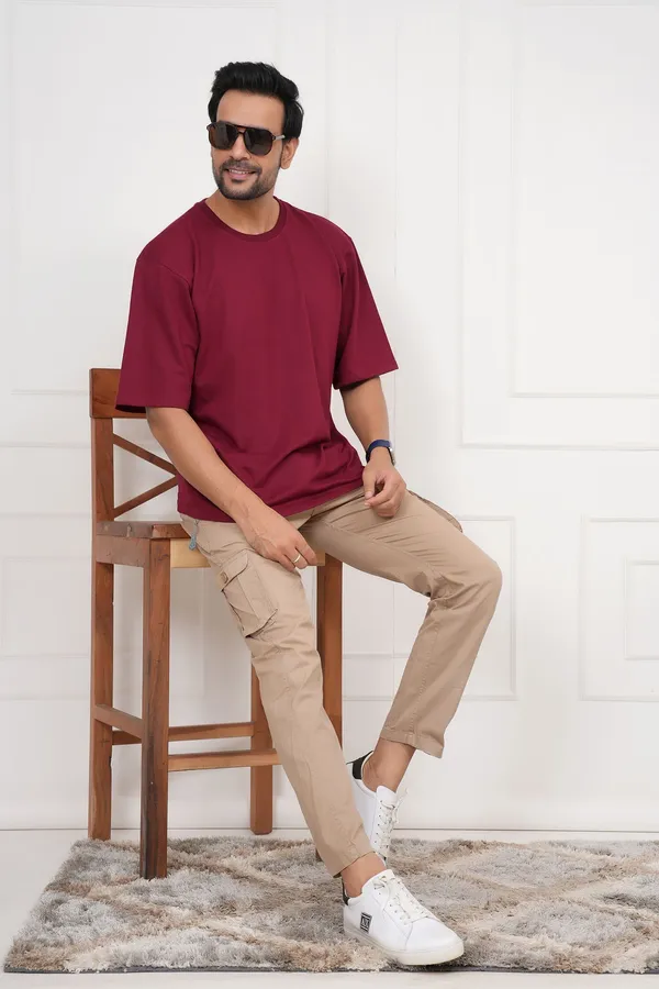Maroon_Solid_Round_Neck_T-Shirt_For_Men