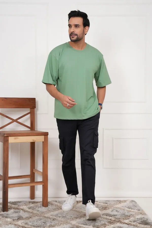 Light_Green_Solid_Round_Neck_T-Shirt_For_Men