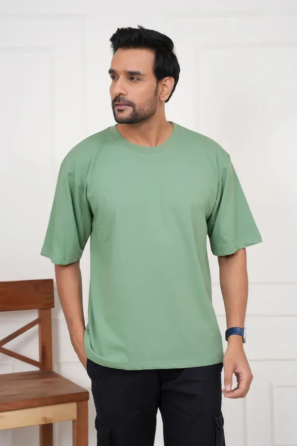 Light_Green_Solid_Round_Neck_T-Shirt_For_Men