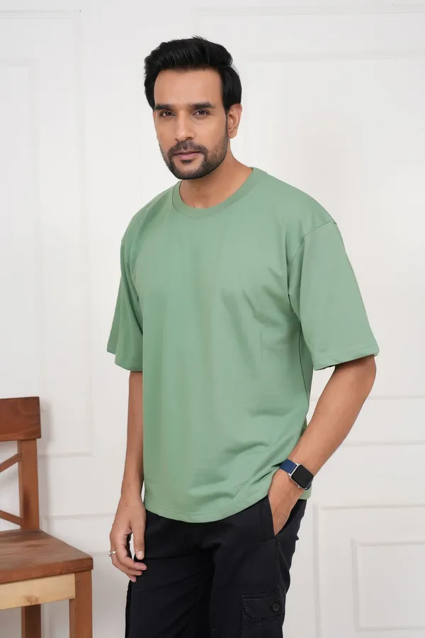 Light_Green_Solid_Round_Neck_T-Shirt_For_Men