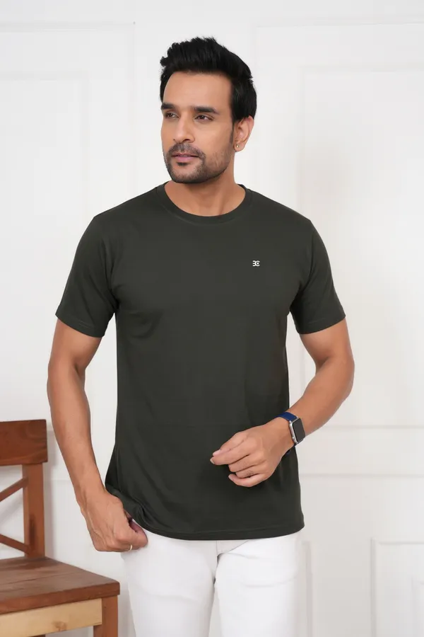 Dark_Green_And_Green_Solid_Round_Neck_T-Shirt_For_Men