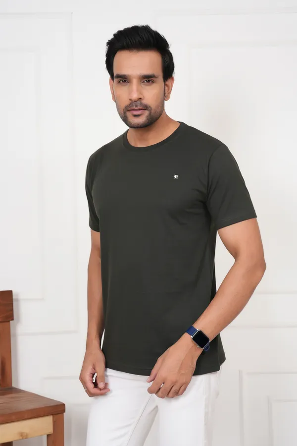 Dark_Green_And_Green_Solid_Round_Neck_T-Shirt_For_Men
