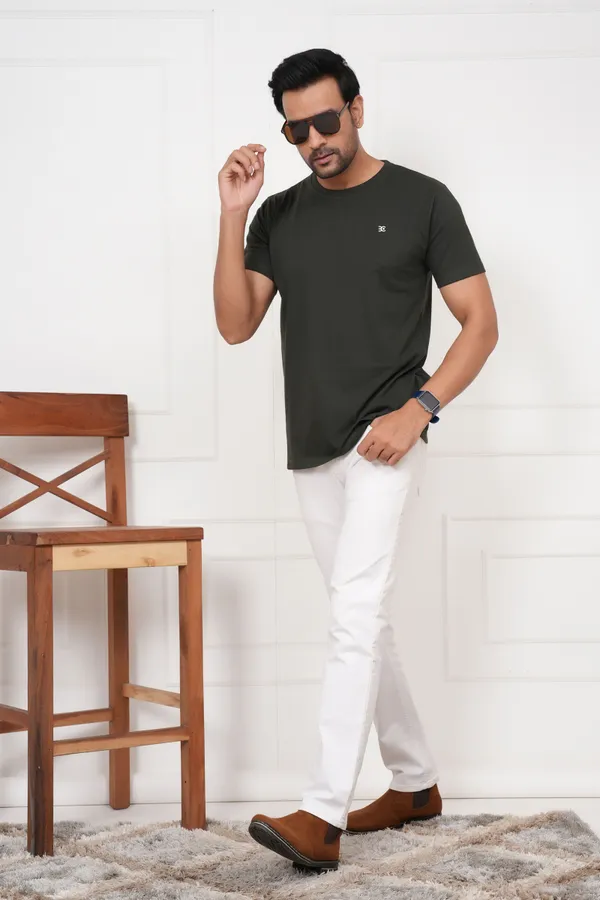 Dark_Green_And_Green_Solid_Round_Neck_T-Shirt_For_Men