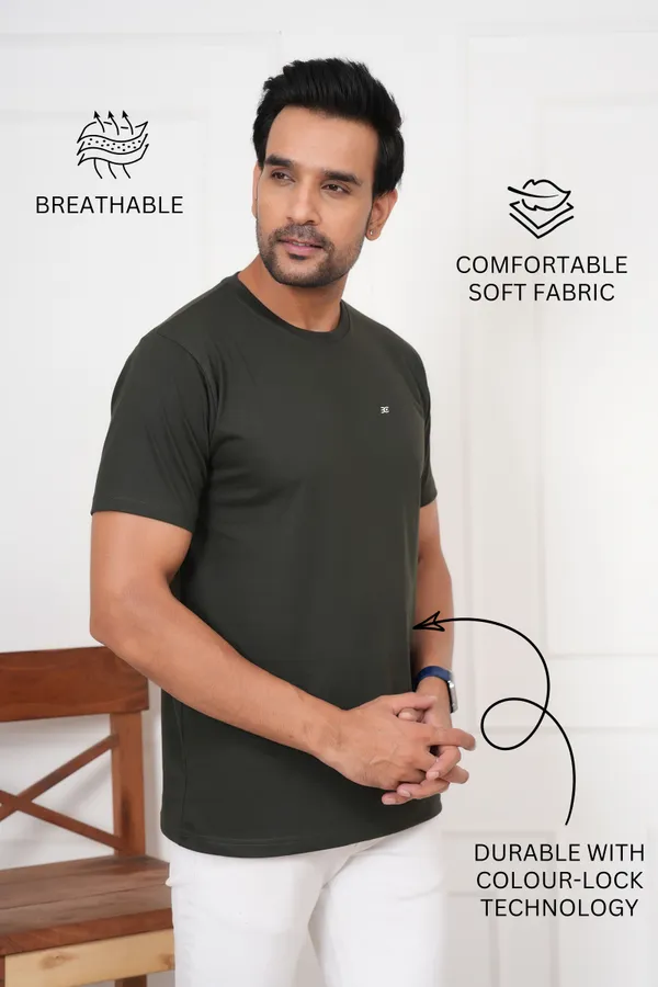 Dark_Green_And_Green_Solid_Round_Neck_T-Shirt_For_Men