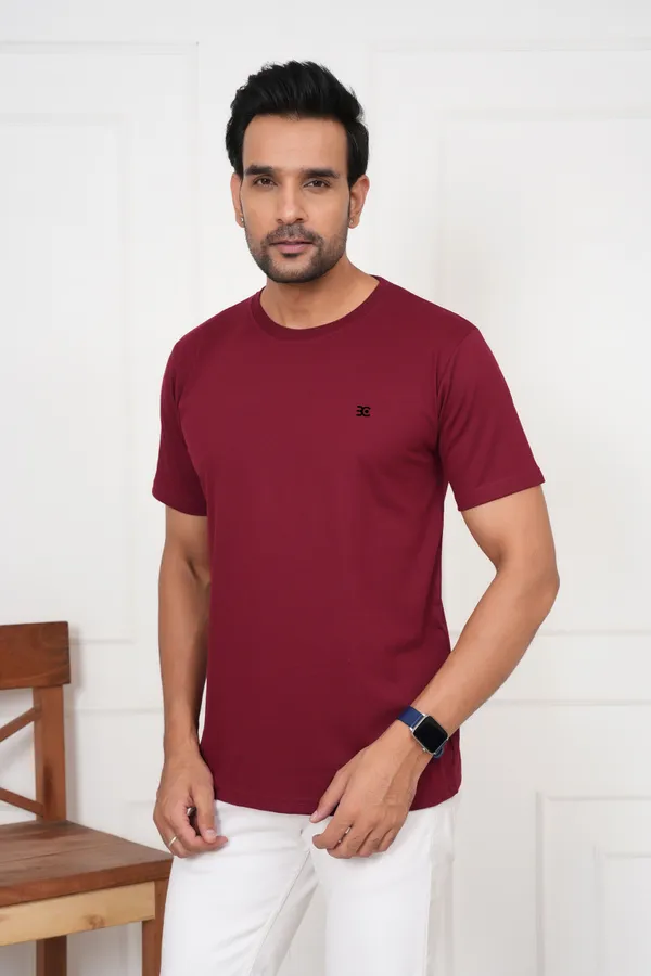 Maroon_Solid_Round_Neck_T-Shirt_For_Men