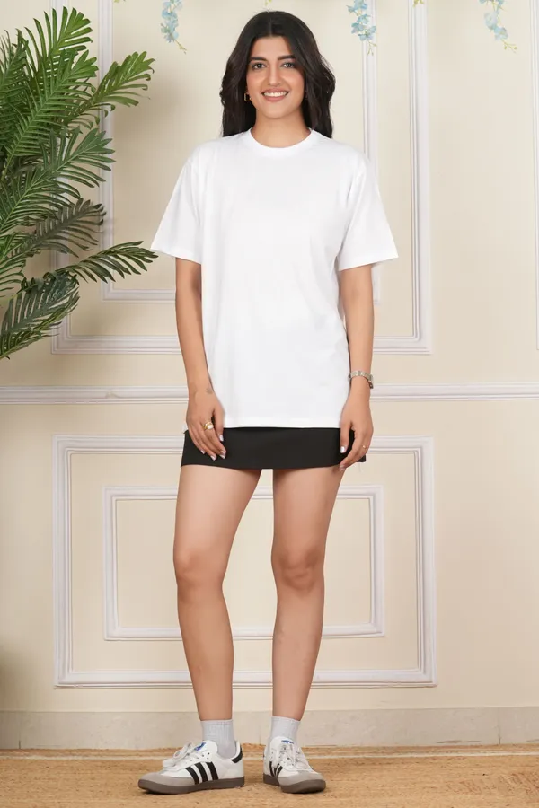 White_Solid_Round_Neck_T-Shirt_For_Women