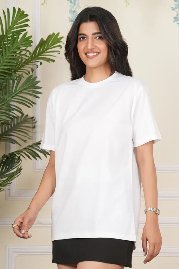 White_Solid_Round_Neck_T-Shirt_For_Women
