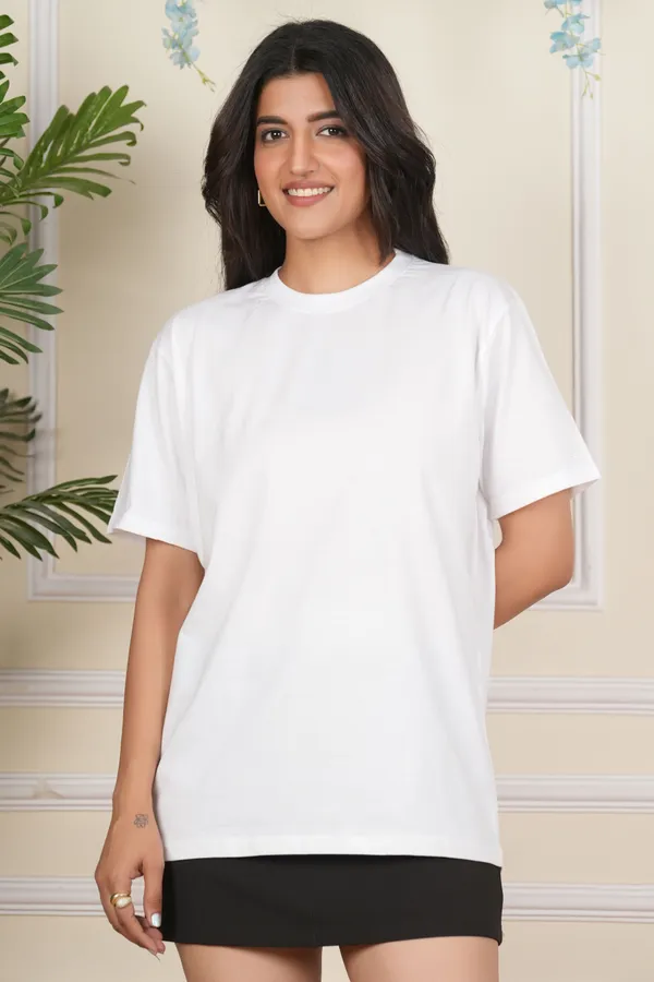 White_Solid_Round_Neck_T-Shirt_For_Women