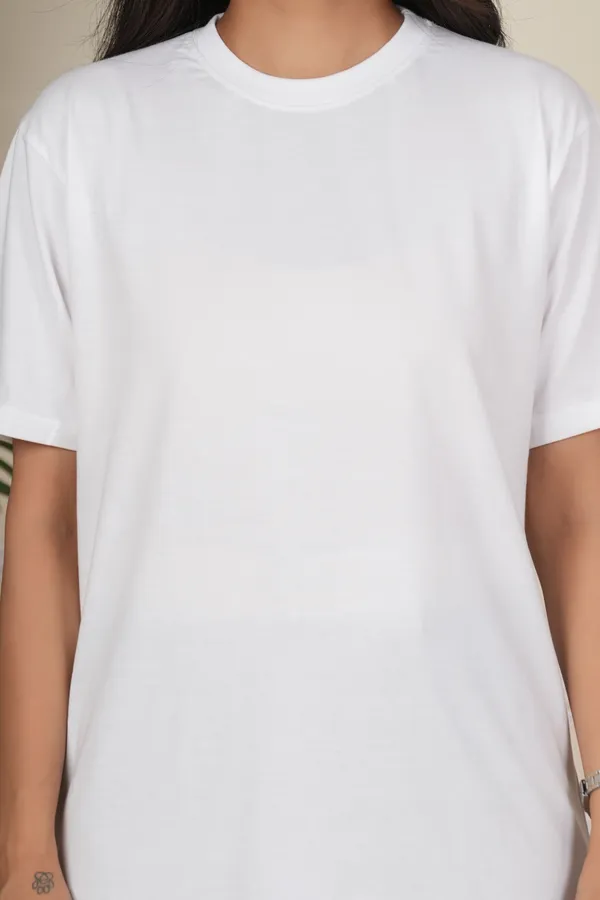 White_Solid_Round_Neck_T-Shirt_For_Women