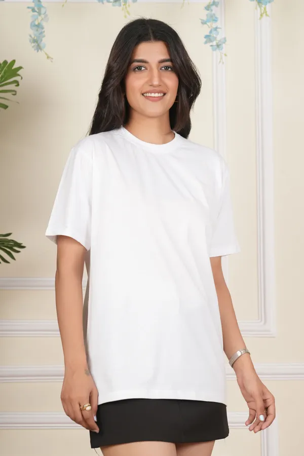 White_Solid_Round_Neck_T-Shirt_For_Women