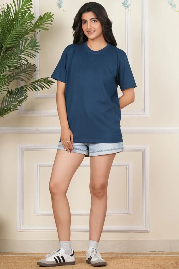 Dark_Blue_And_Blue_Solid_Round_Neck_T-Shirt_For_Women