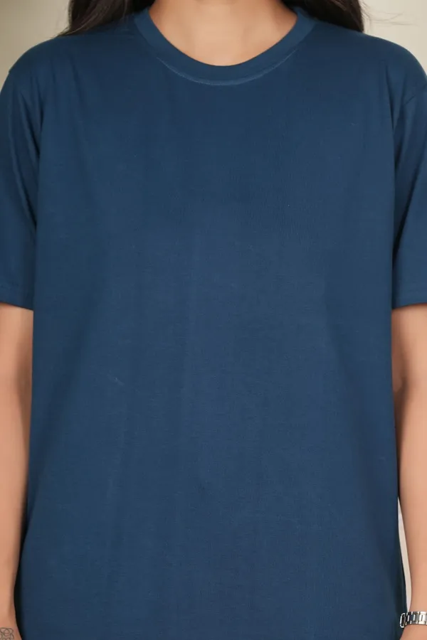 Dark_Blue_And_Blue_Solid_Round_Neck_T-Shirt_For_Women