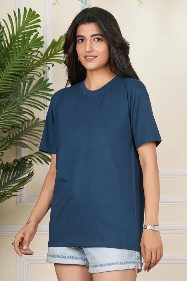 Dark_Blue_And_Blue_Solid_Round_Neck_T-Shirt_For_Women