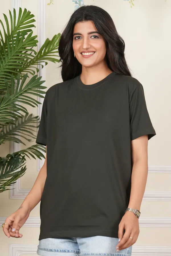 Dark_Green_Solid_Round_Neck_T-Shirt_For_Women