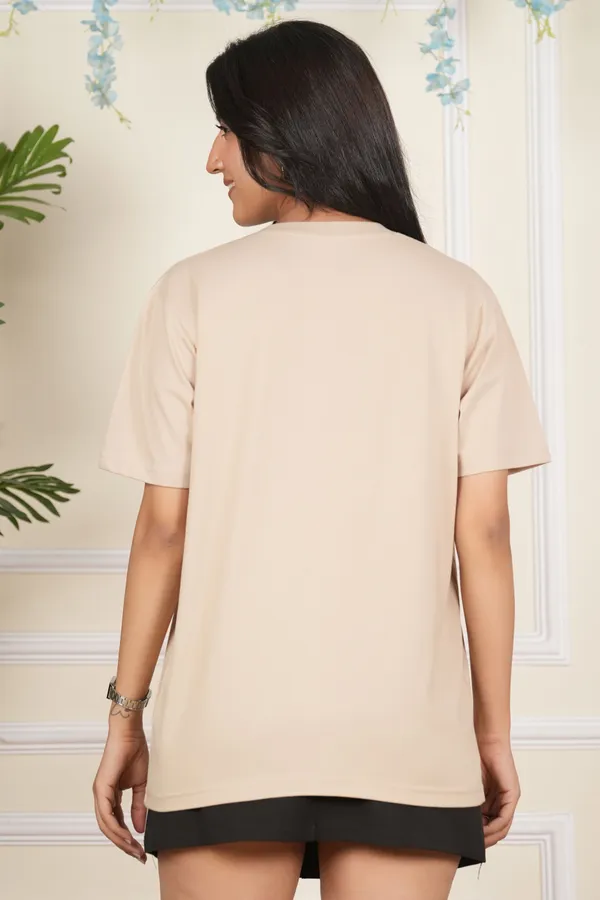 Beige_Solid_Round_Neck_T-Shirt_For_Women