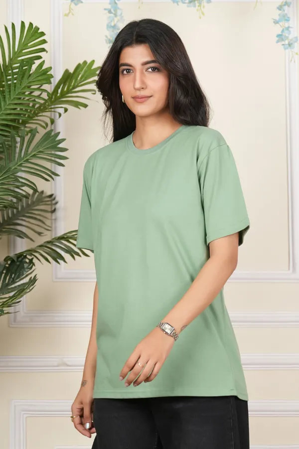 Light_Green_Solid_Round_Neck_T-Shirt_For_Women