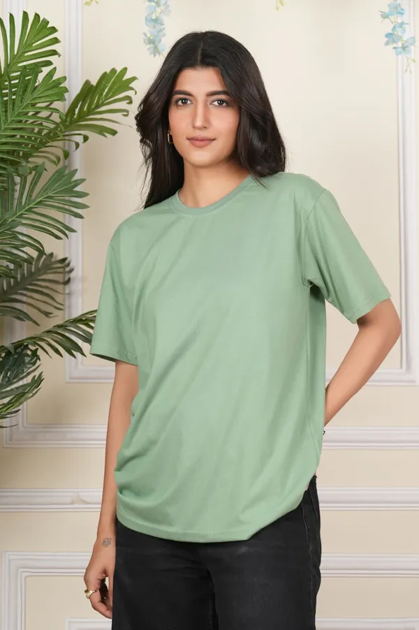 Light_Green_Solid_Round_Neck_T-Shirt_For_Women