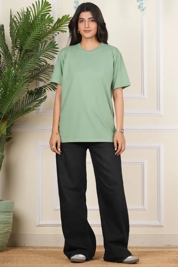 Light_Green_Solid_Round_Neck_T-Shirt_For_Women