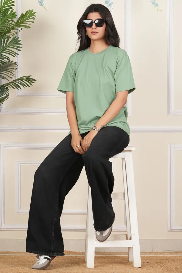 Light_Green_Solid_Round_Neck_T-Shirt_For_Women