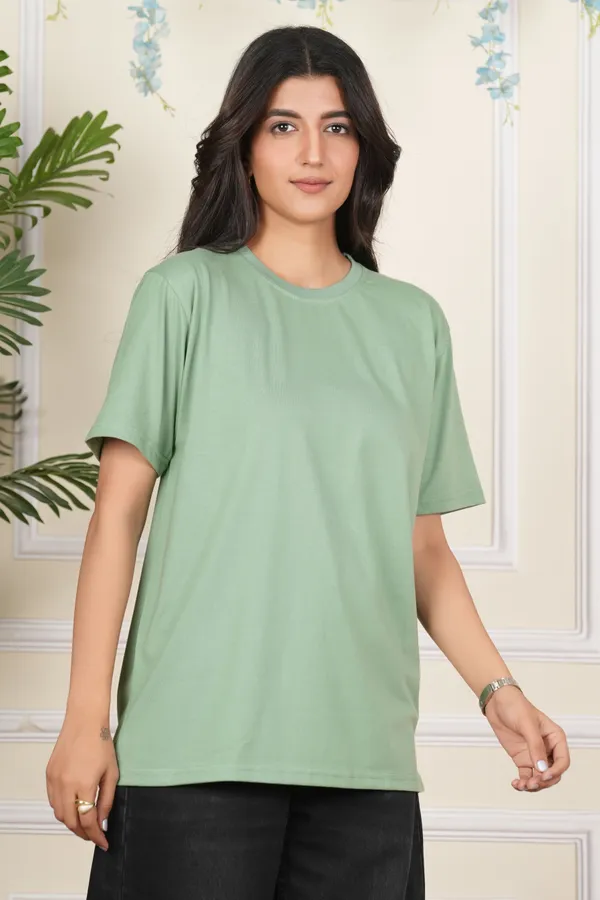 Light_Green_Solid_Round_Neck_T-Shirt_For_Women