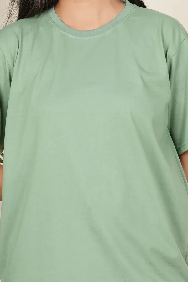 Light_Green_Solid_Round_Neck_T-Shirt_For_Women