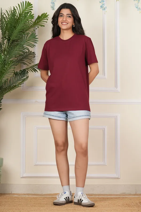 Maroon_Solid_Round_Neck_T-Shirt_For_Women