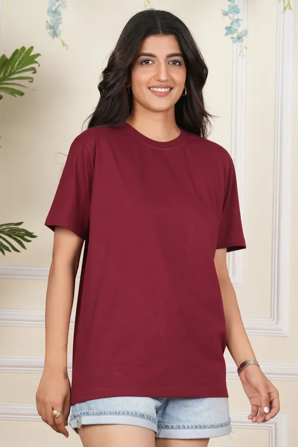 Maroon_Solid_Round_Neck_T-Shirt_For_Women