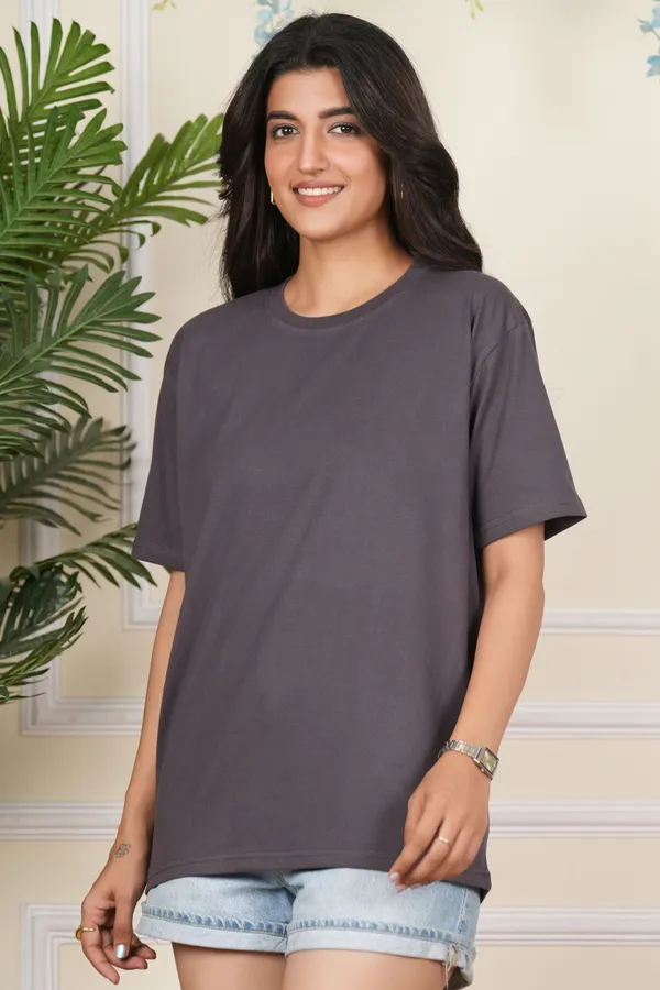 Grey_Solid_Round_Neck_T-Shirt_For_Women