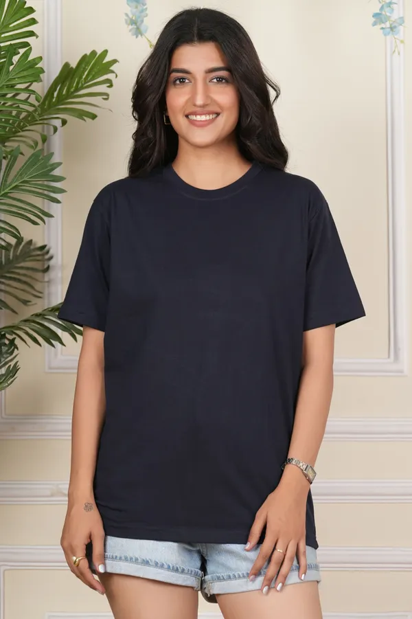 Navy_Blue_Solid_Round_Neck_T-Shirt_For_Women