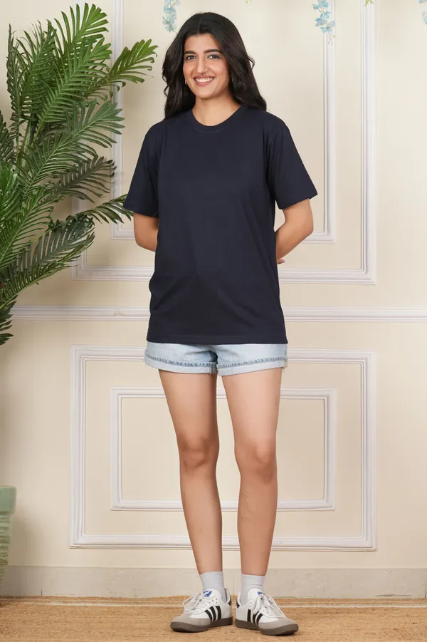 Navy_Blue_Solid_Round_Neck_T-Shirt_For_Women