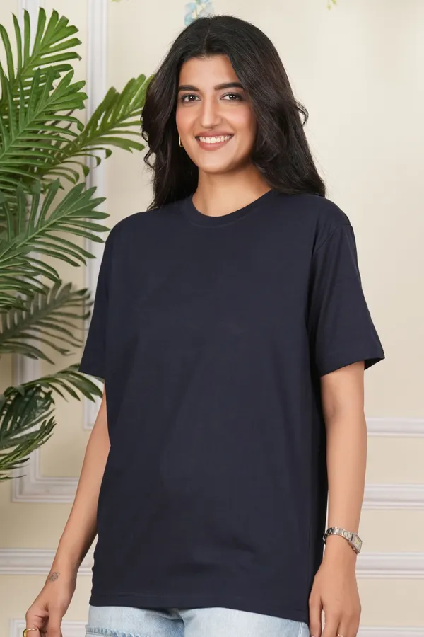 Navy_Blue_Solid_Round_Neck_T-Shirt_For_Women