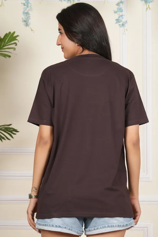 Brown_Solid_Round_Neck_T-Shirt_For_Women