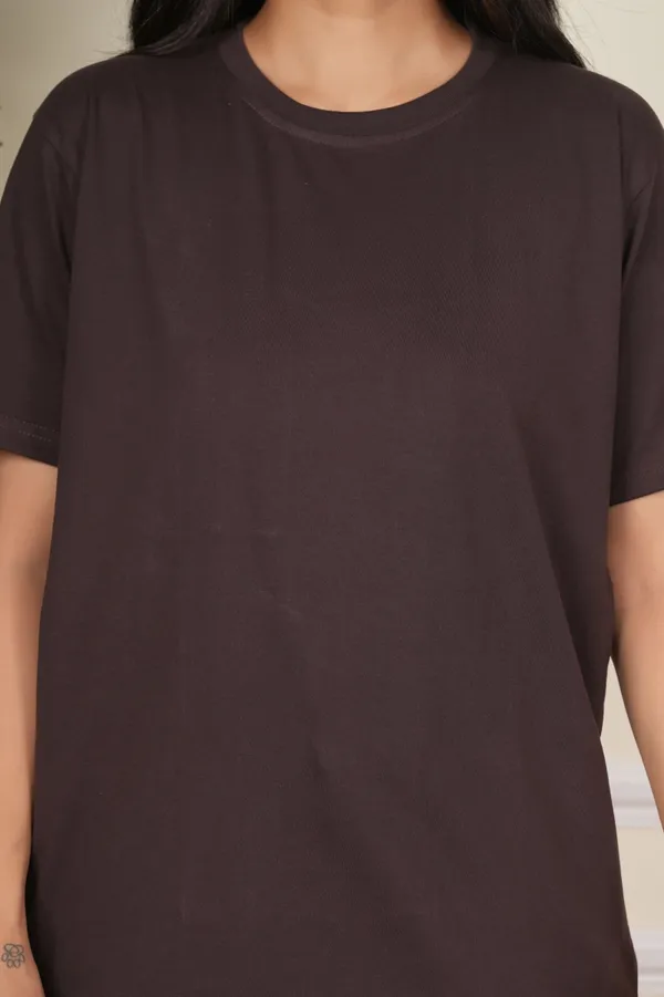 Brown_Solid_Round_Neck_T-Shirt_For_Women