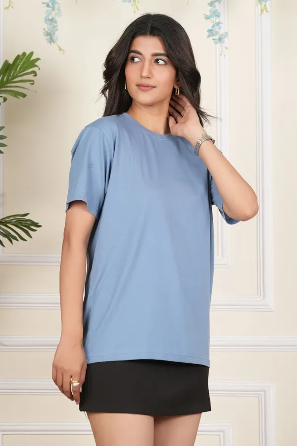 Blue_Solid_Round_Neck_T-Shirt_For_Women