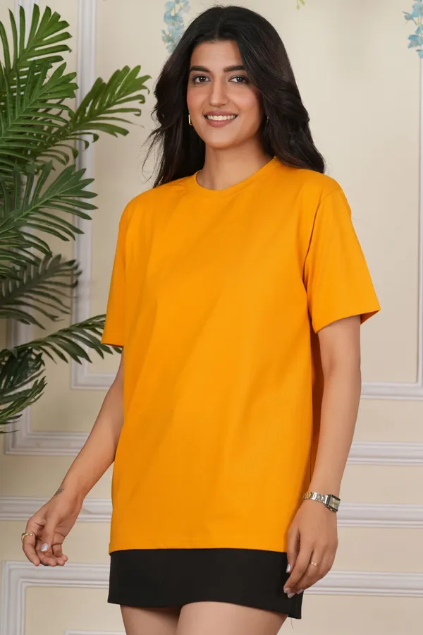 Yellow_Solid_Round_Neck_T-Shirt_For_Women