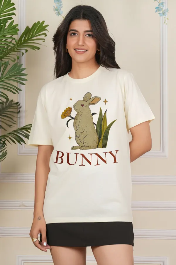 Beige_And_Yellow_Graphic_Print_Printed_Typography_Round_Neck_T-Shirt_For_Women
