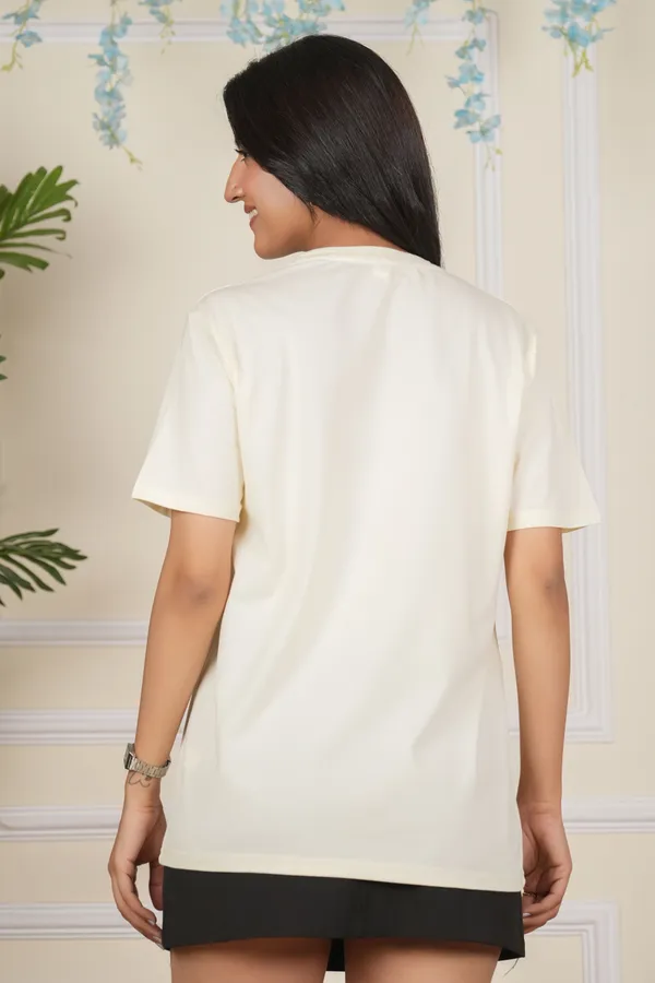 Beige_And_Yellow_Graphic_Print_Printed_Typography_Round_Neck_T-Shirt_For_Women