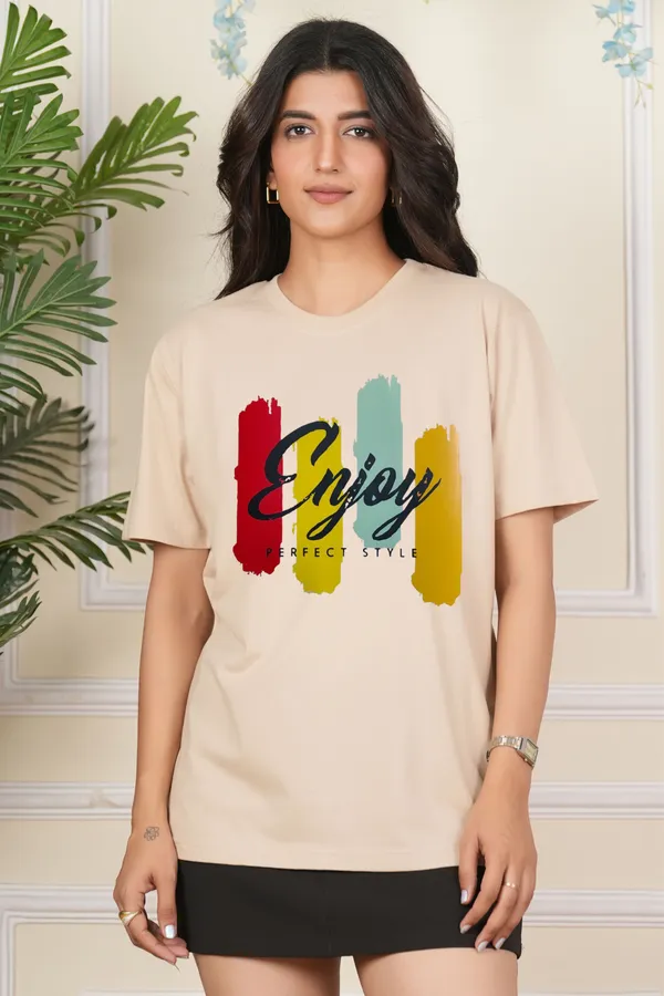 Beige_Graphic_Print_Printed_Typography_Round_Neck_T-Shirt_For_Women