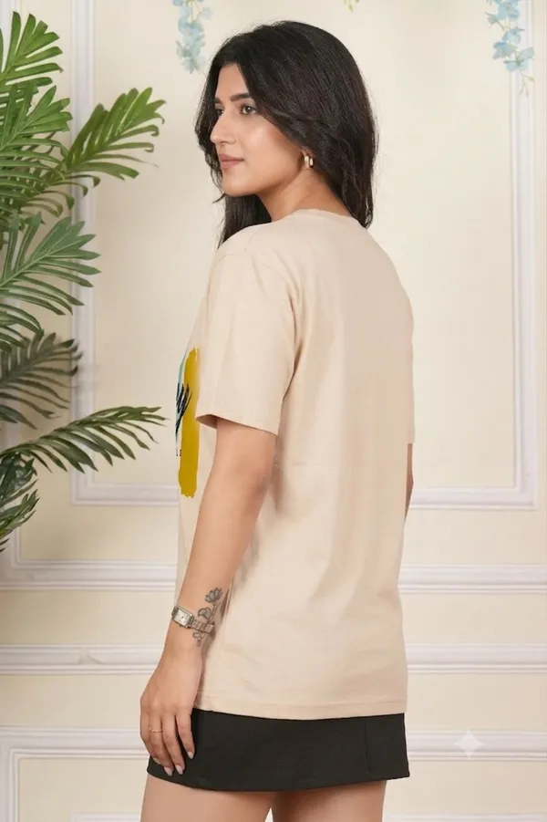 Beige_Graphic_Print_Printed_Typography_Round_Neck_T-Shirt_For_Women