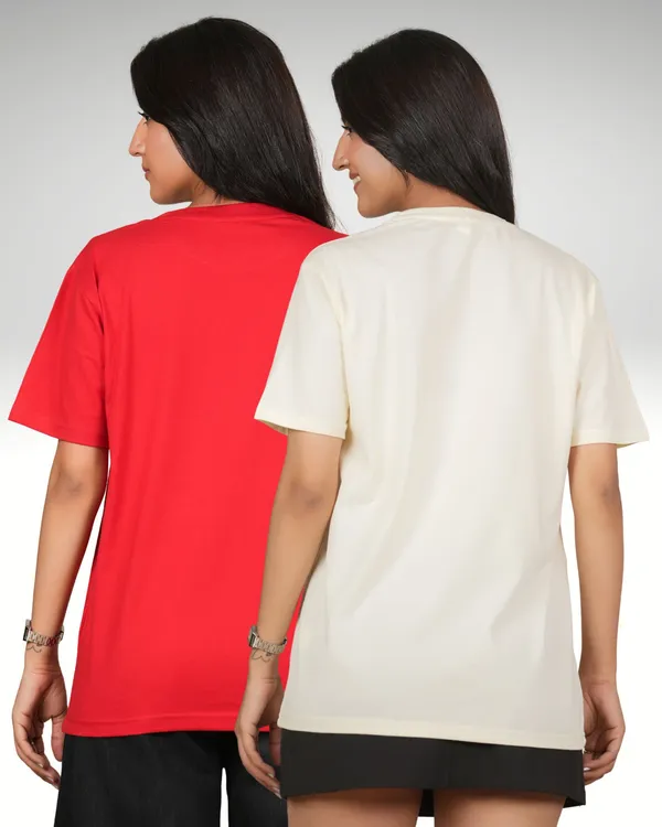 Red_And_Beige_Graphic_Print_Typography_Round_Neck_T-Shirt_For_Women