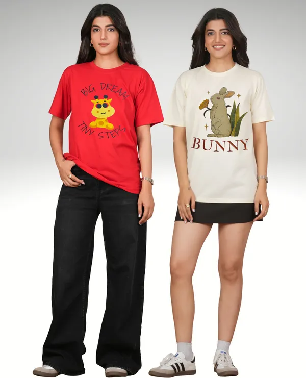 Red_And_Beige_Graphic_Print_Typography_Round_Neck_T-Shirt_For_Women