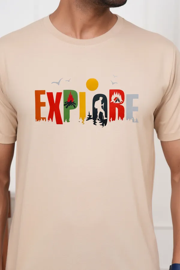 Beige_Graphic_Print_Printed_Typography_Round_Neck_T-Shirt_For_Men