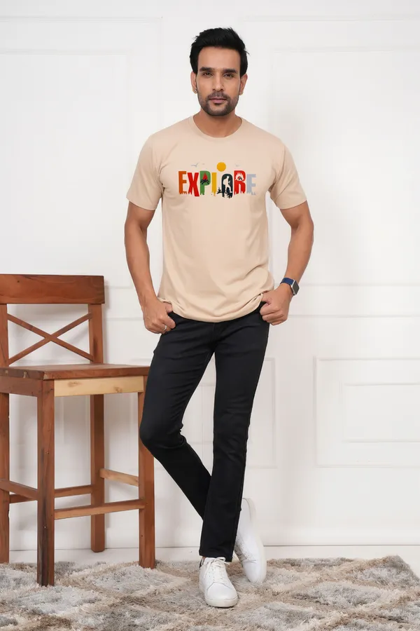 Beige_Graphic_Print_Printed_Typography_Round_Neck_T-Shirt_For_Men