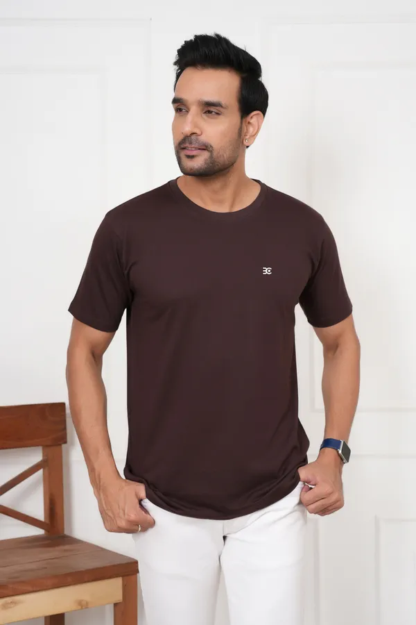 Brown_Solid_Round_Neck_T-Shirt_For_Men